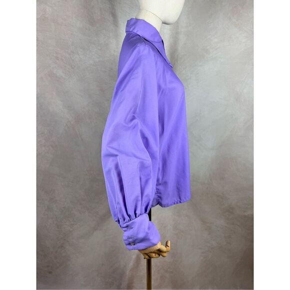 Vintage 1970s Dagger Top Bishop Sleeve Mod MCM Plus Size Large Disco Purple - Picture 3 of 9